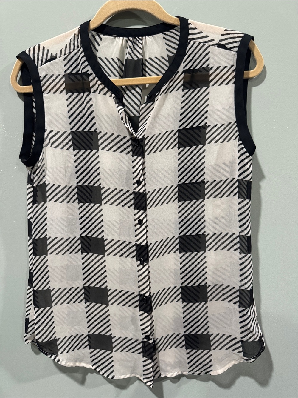 Sleeveless Black & White Check Button-Front Women's Top